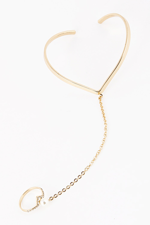 Pearl Ring Chain Link V Cuff Bracelet 5CAJ2
